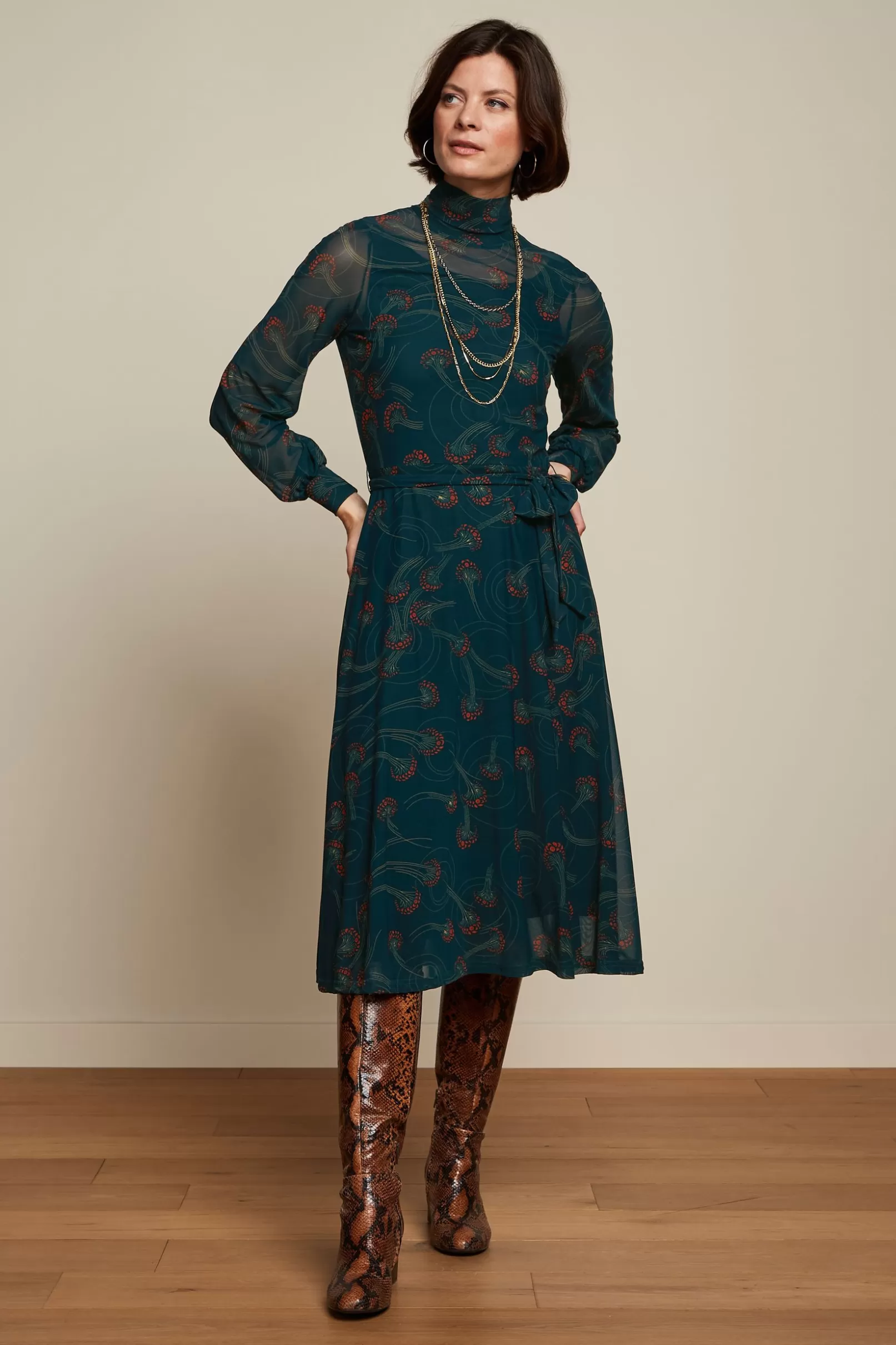 Jurken*King Louie Betsy Rollneck Dress Allure Pine Green