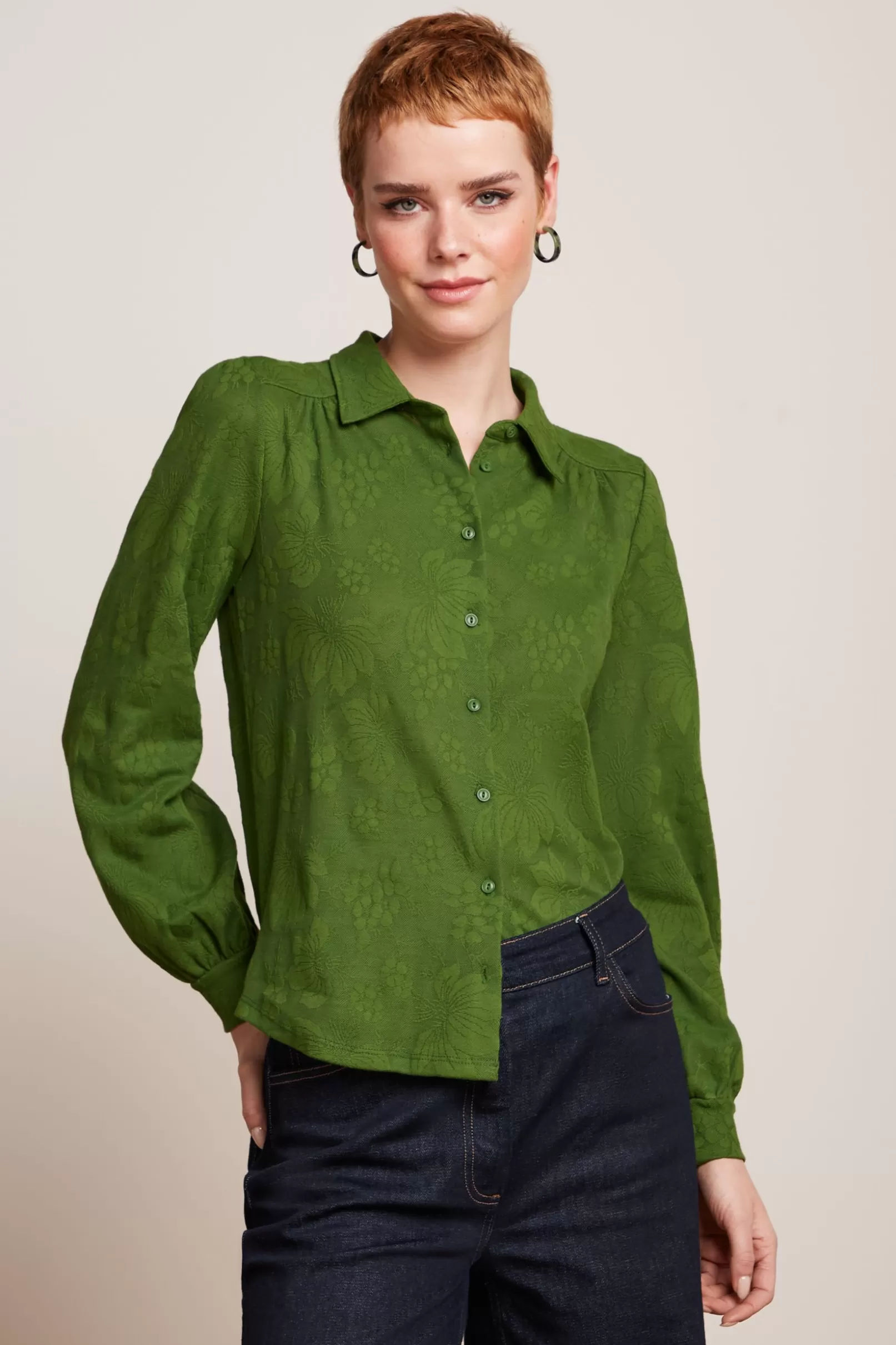 Blouses*King Louie Carina Blouse Buzz Jacquard Palm Green