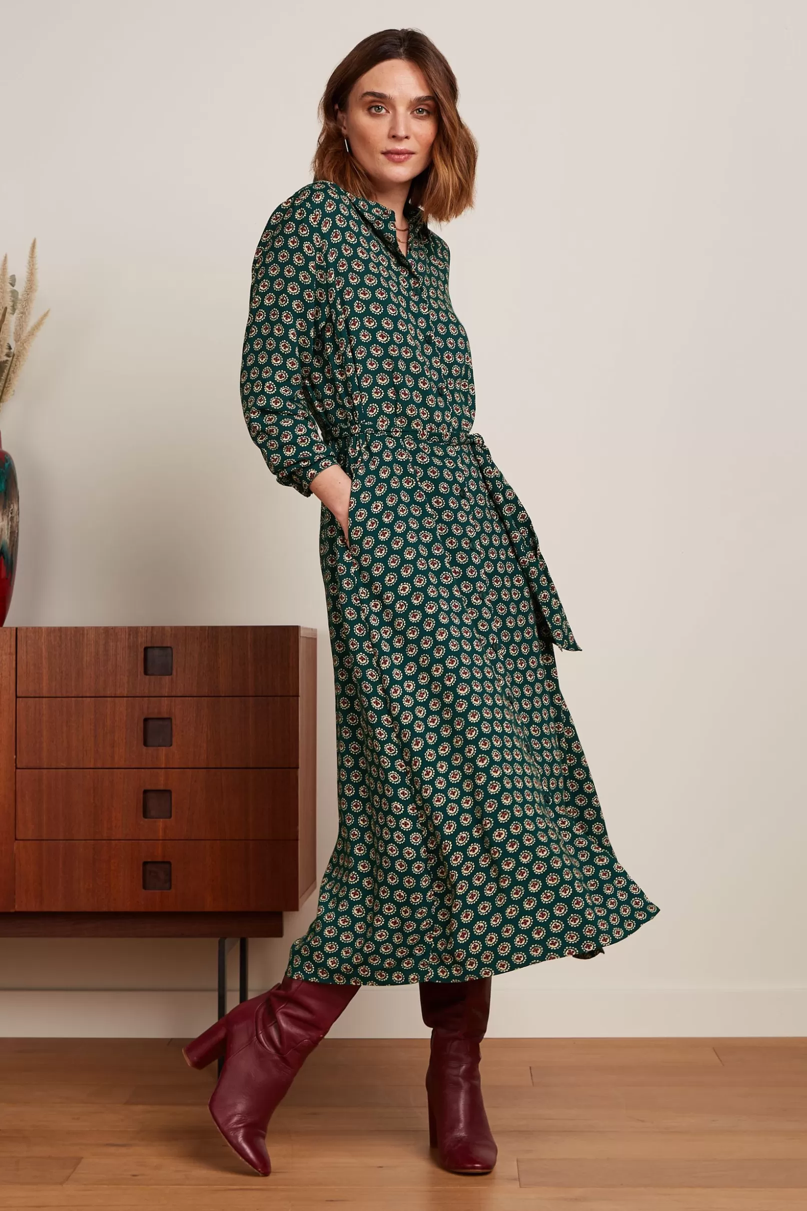 Jurken*King Louie Olive Midi Dress Elliot Pine Green